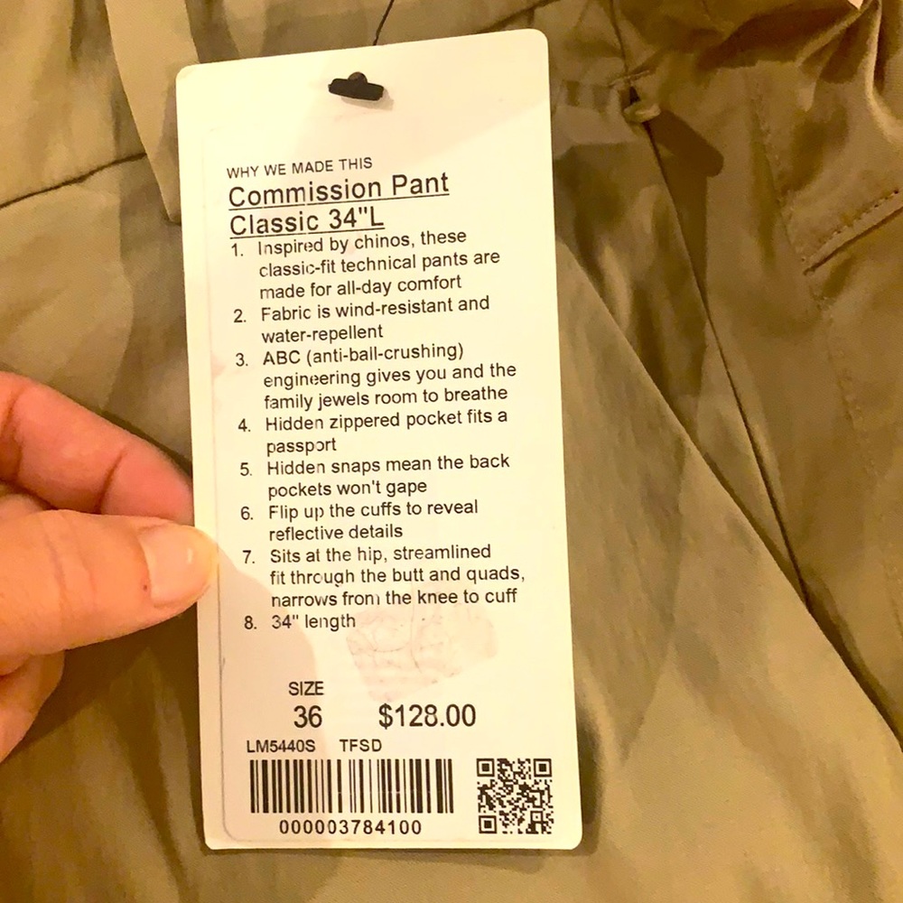 NWT Lulemon Men’s size 36 Commission Pant Classic